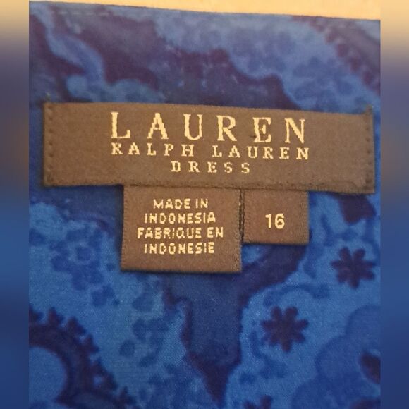 Lauren Ralph Blue Print Sheath Dress Size 16 - Picture 5 of 7